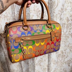 COACH Rainbow Signature Canvas Satchel in Brown
